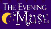 logo with crescent moon and stars that reads the evening muse